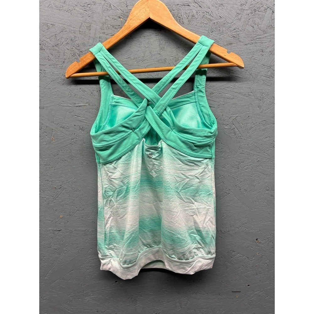 Athleta Striped Colorblock Built In Bra Banded Tank Top Womens M Green Workout - Picture 6 of 8